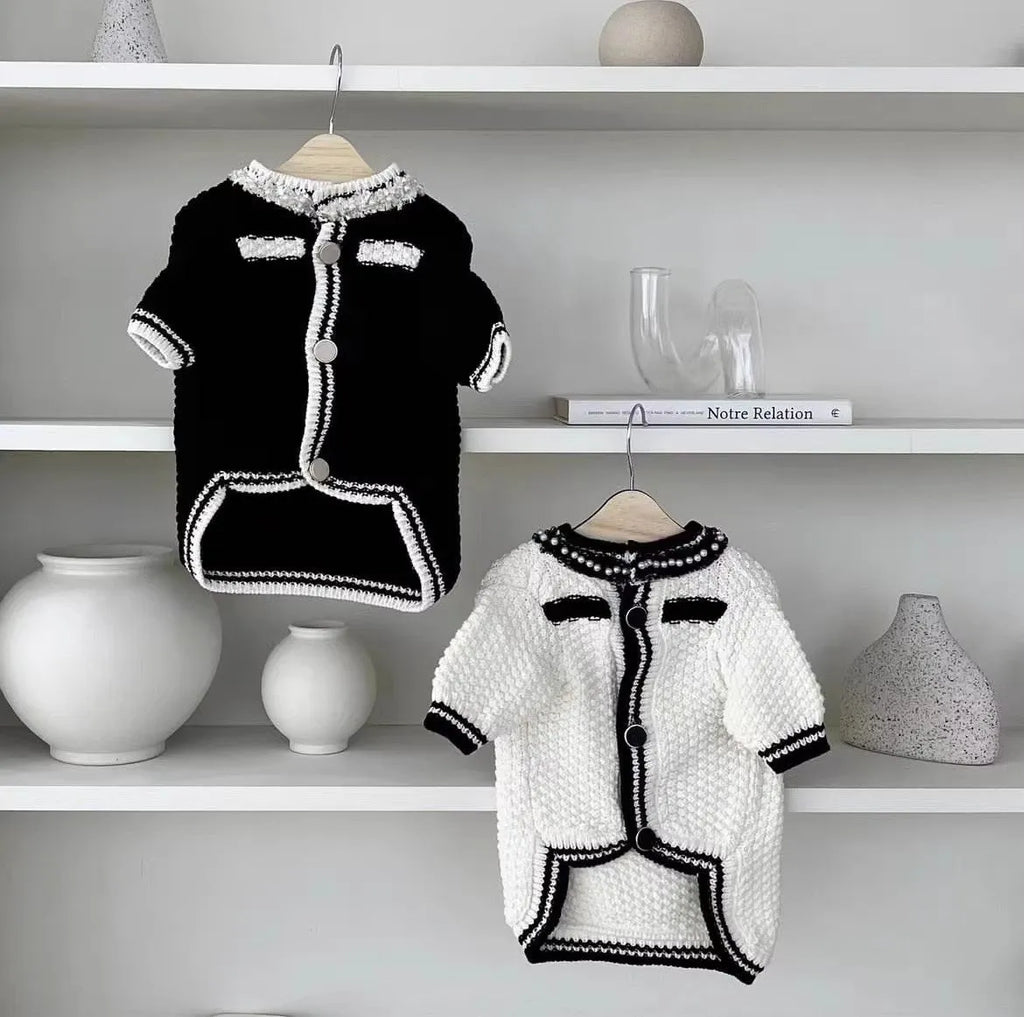 Korean style puppy sweater with princess collar in white colour on small dog model