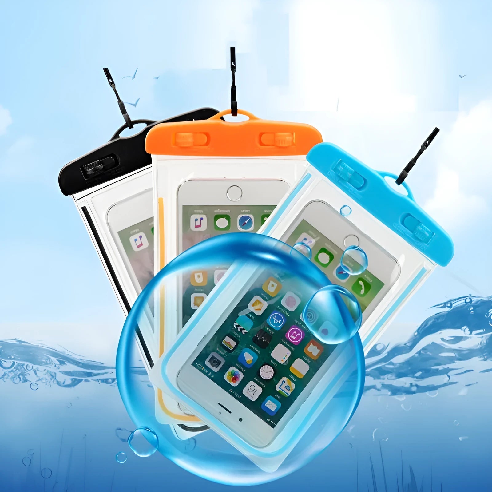 Universal waterproof luminous touch screen phone case in multiple colour options