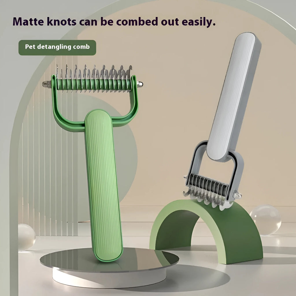 Green pet grooming comb with stainless steel teeth for dog detangling