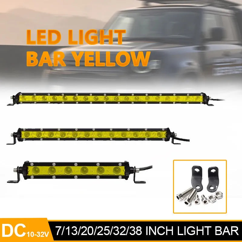 25-inch long single row LED light bar with aluminium alloy housing for car or truck mounting.