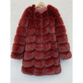 Women's thick black artificial fur coat with regular sleeves, 80cm length