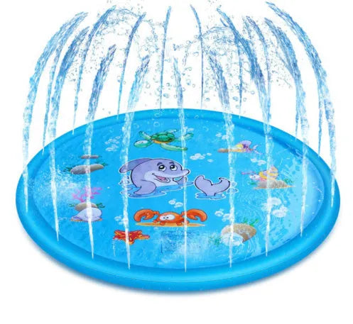 Blue PVC children's water spray mat with marine animals design for outdoor play