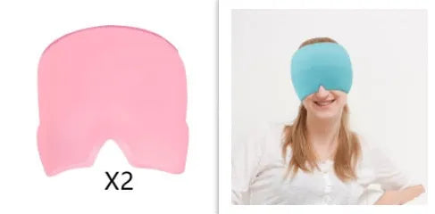 Black elastic cloth gel eye mask for headache relief showing adjustable design