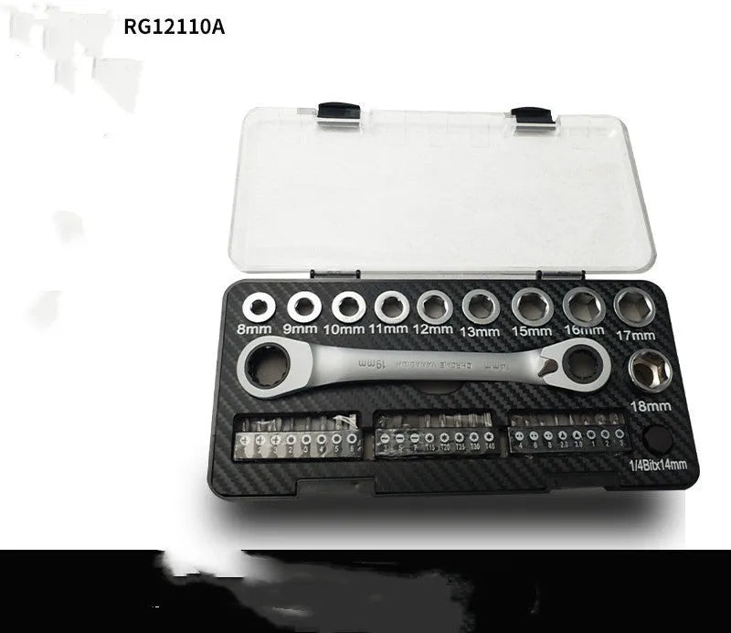 Ratchet wrench and socket screwdriver set with two-way mechanism and multiple attachments