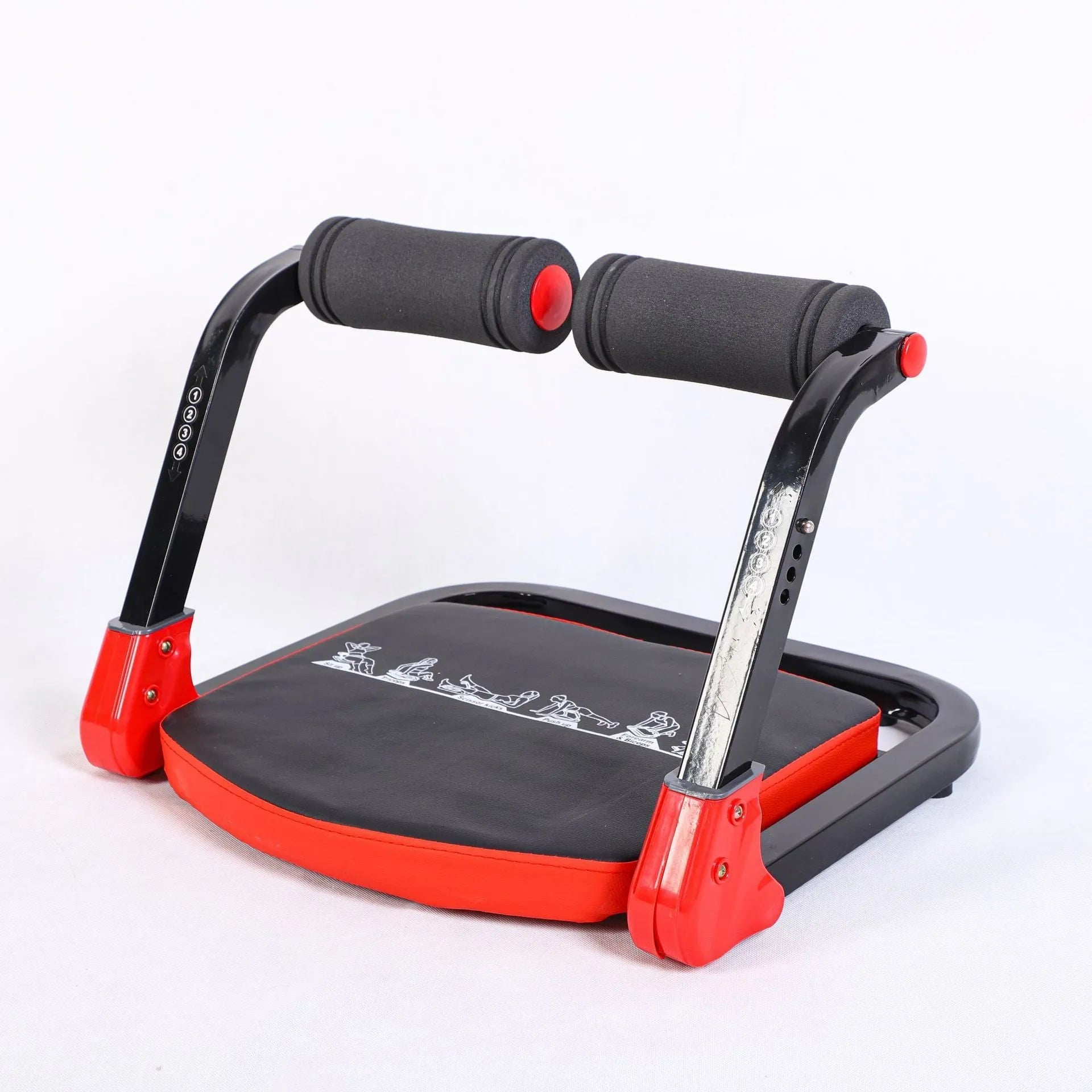 Mini multifunctional abdominal device in sky blue and red colours for home fitness