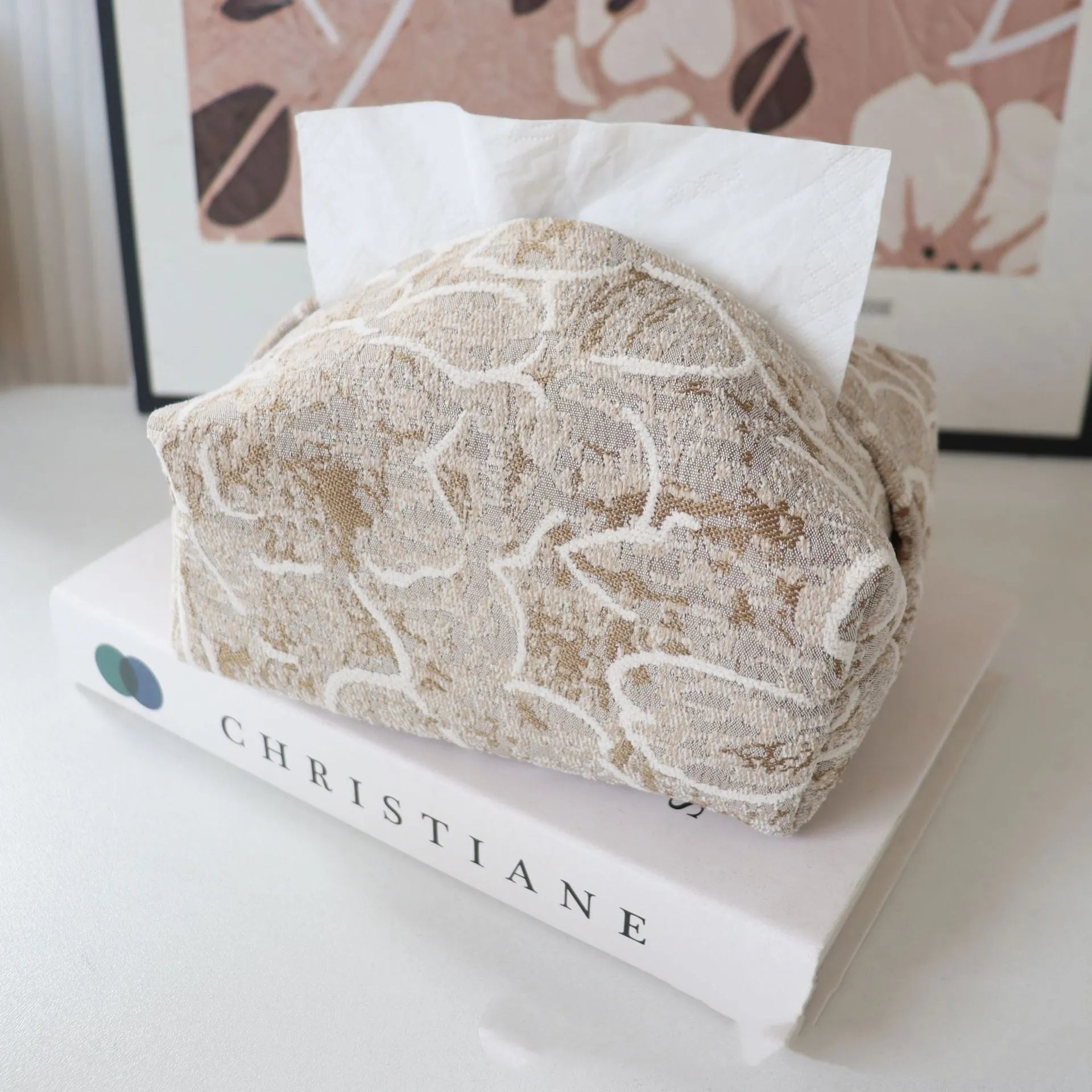 Chinese style cotton fabric tissue box cover in rose pattern for living room decor