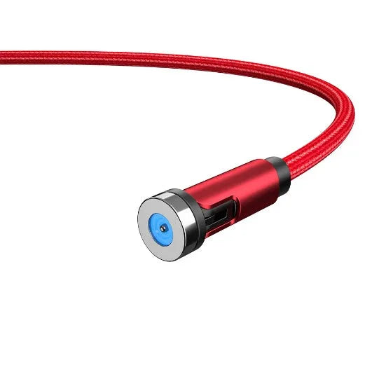 Essager black braided magnetic charging cable with blue LED light, showing 360-degree rotating connector.
