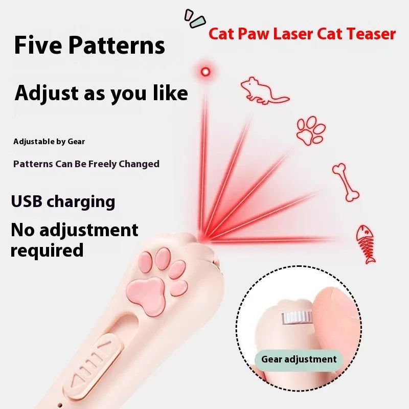 Cat teaser pen toy with LED light in pink, cream, or sky blue colour options