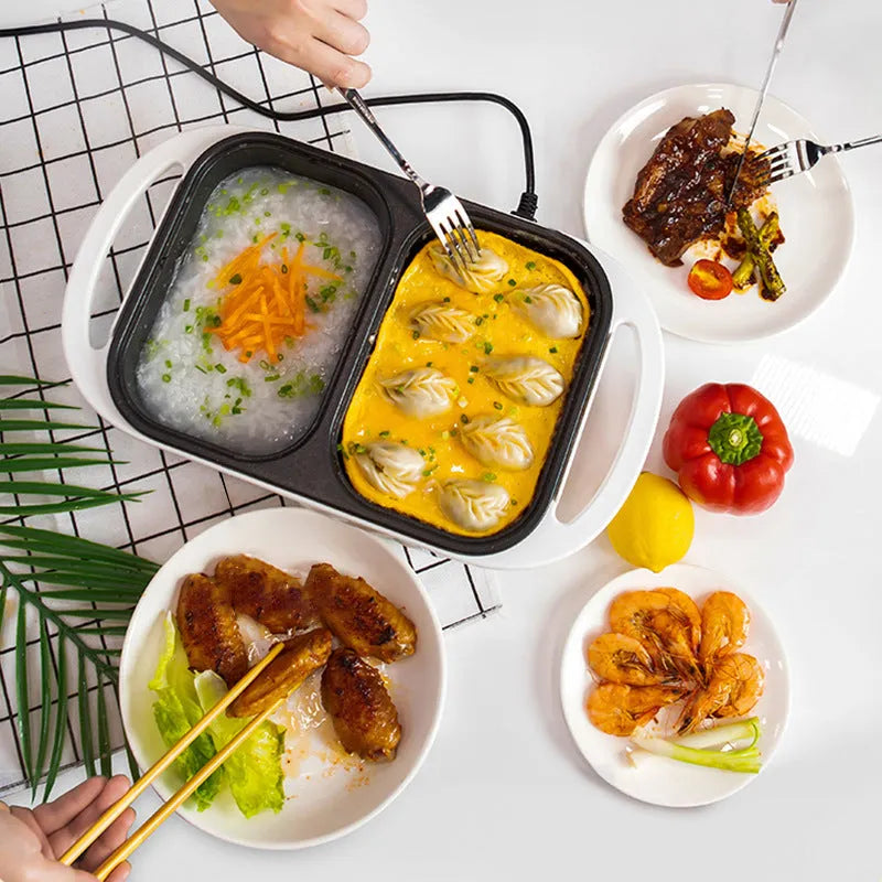 White and green 1300W electric hot pot frying oven appliance for 2-3 people