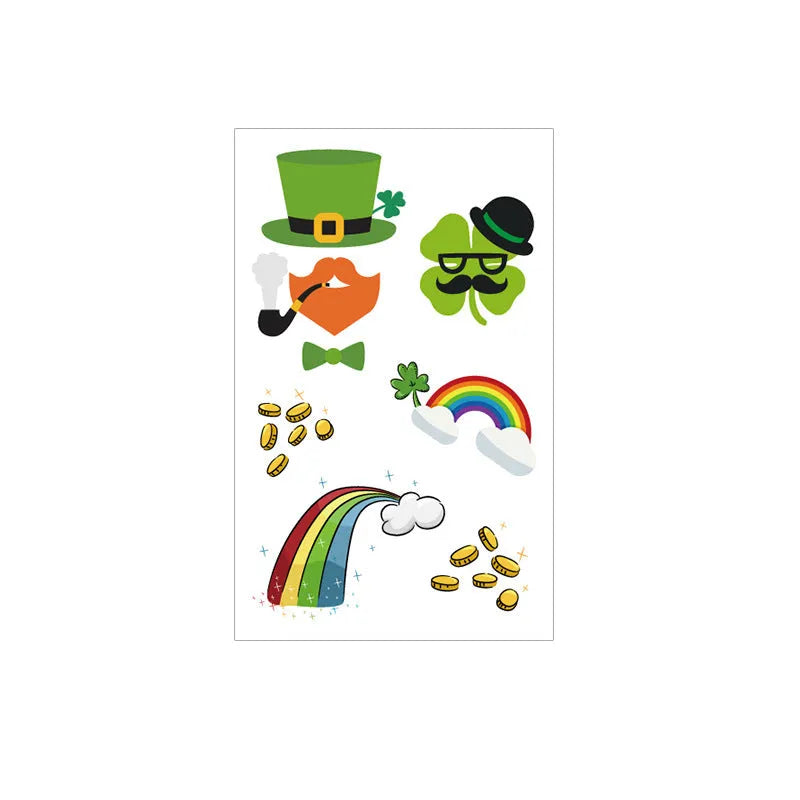 Temporary tattoo sticker paper with Irish festival flag and shamrock designs for face and body application