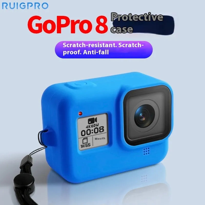 GoPro Hero8 Black silicone protective sleeve with carrying strap in blue colour option