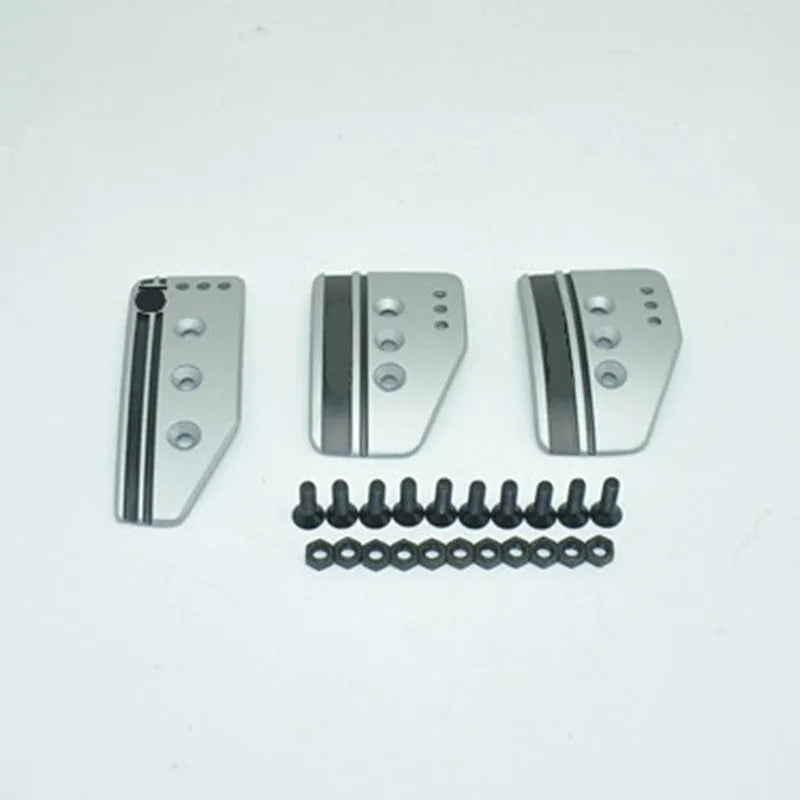 Aluminium alloy manual transmission car pedal set showing brake, accelerator, and clutch in grey finish