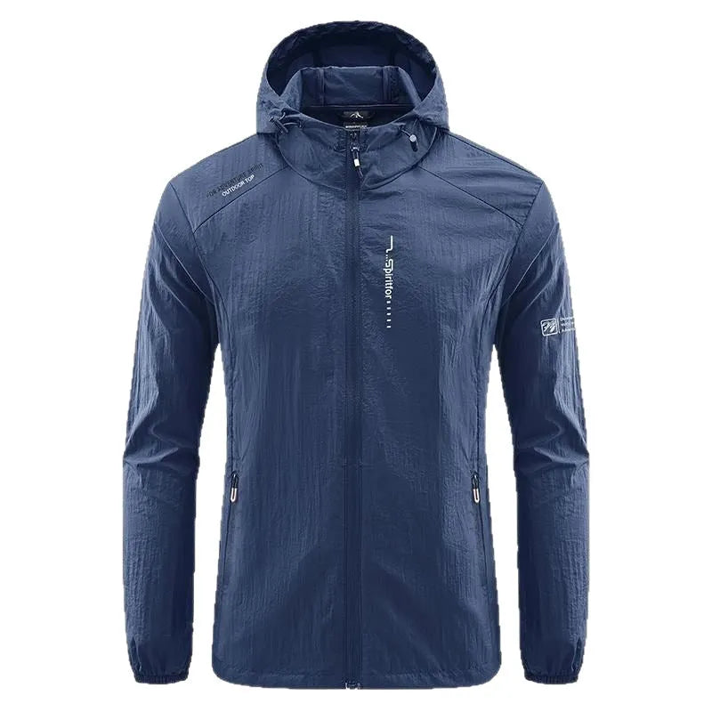 Men's loose fit hooded summer jacket in thin nylon fabric for sun protection
