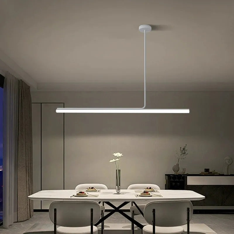 Modern minimalist Nordic linear pendant light in black or white, 80cm to 150cm long, 220V dining room ceiling lamp