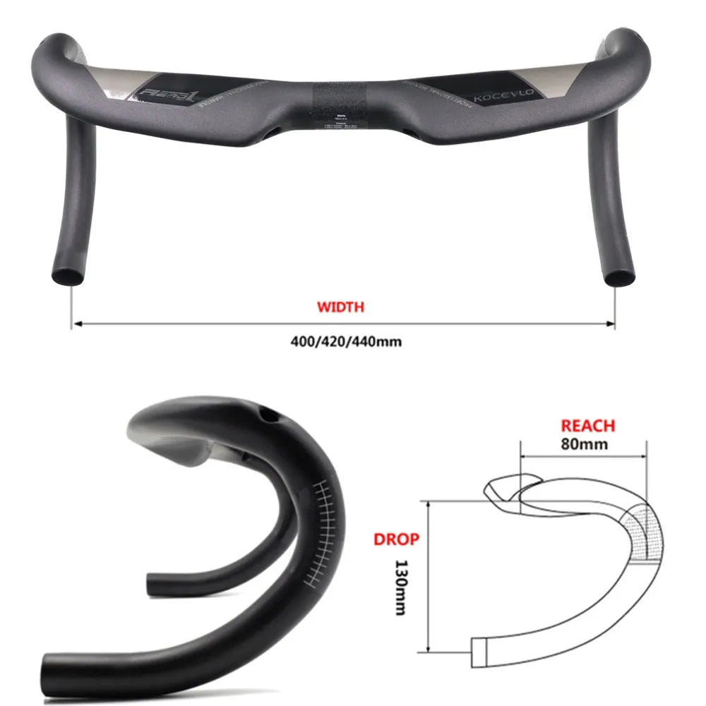 Wei Bike matt carbon fibre road bike handlebar with a 20-degree bent, shown in a neutral position.