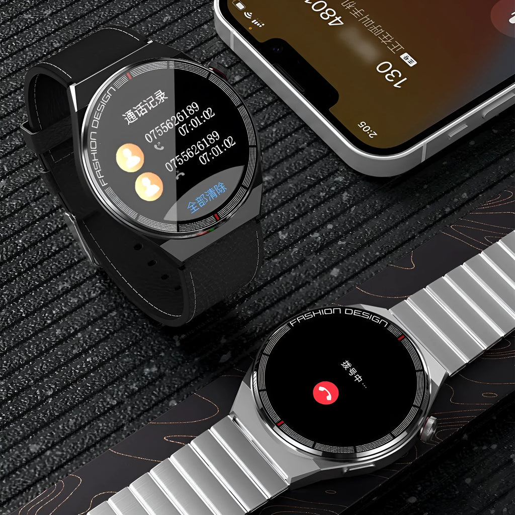 Black smartwatch with a 1.28-inch screen on a silicone strap, showing a heart rate reading on its display.
