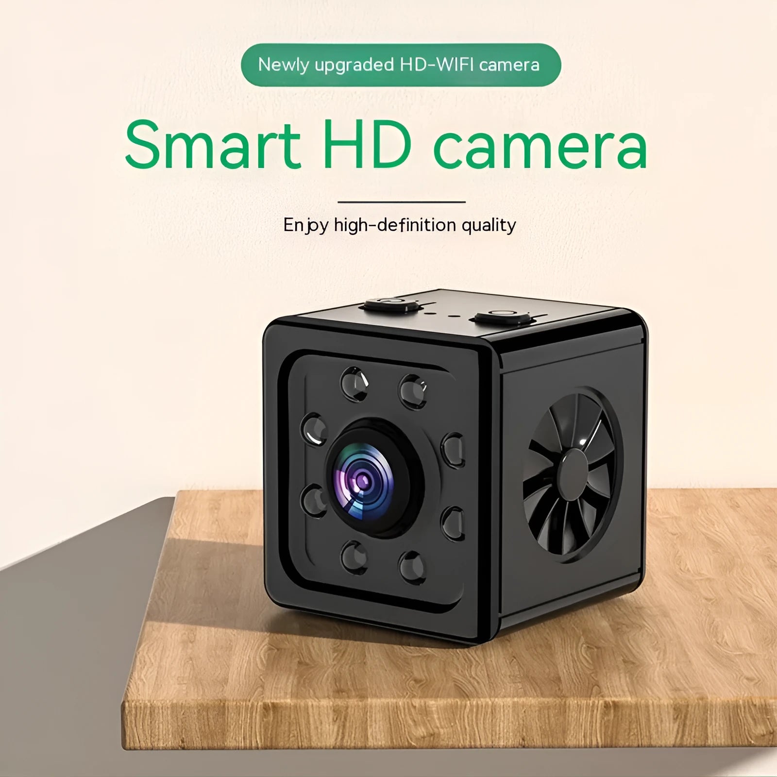 Black cube-shaped HD K13 remote network sports camera with bracket mount showing 26mm dimensions