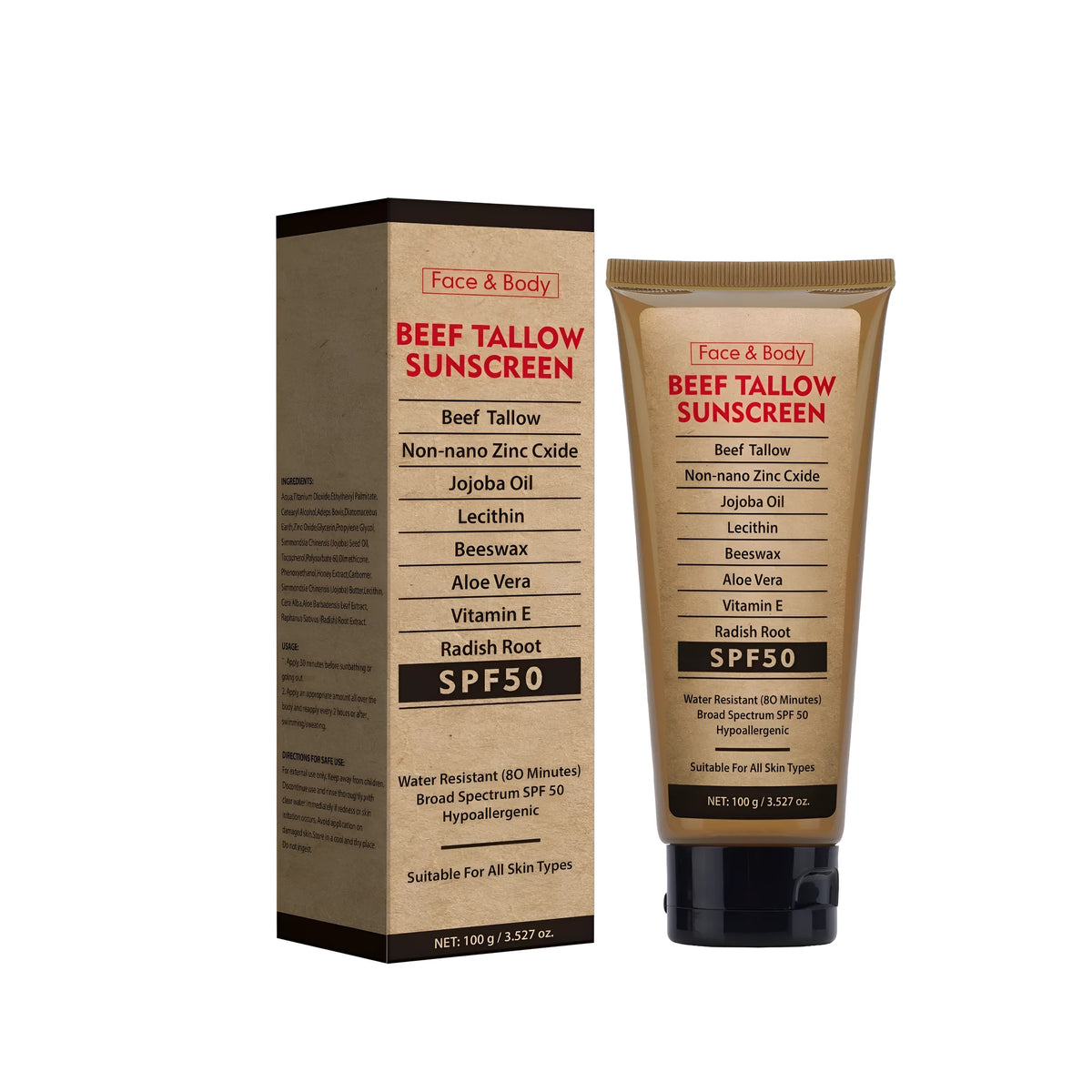 Organic grass-fed butter protective cream in 100g metal tube packaging for moisturising and oil control