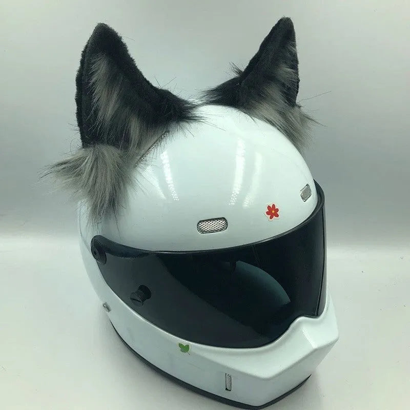 ABS plastic animal ear helmet ornaments with matching tail on motorcycle helmet