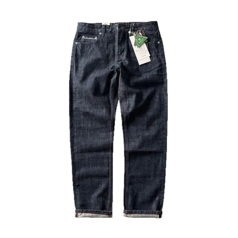 Men's straight leg denim trousers in primary colour with American retro styling and mid waist fit