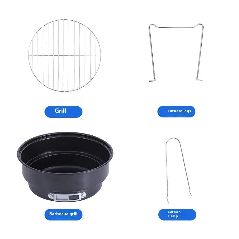 Small folding round ice stove portable grill with mesh cooking surface and legs
