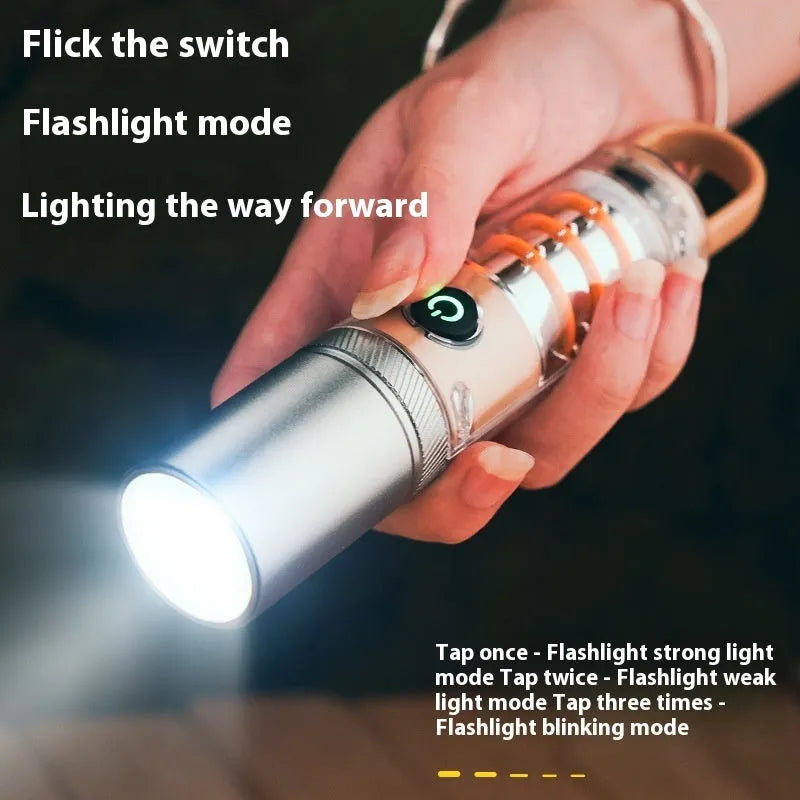 Orange 10W dual-light flashlight with optical zoom and keychain attachment