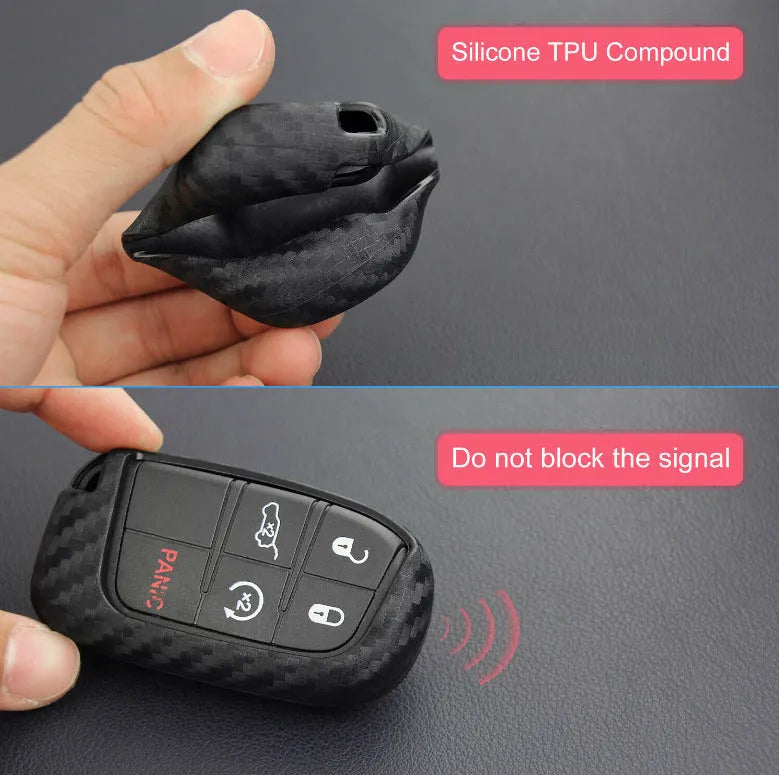 Carbon fibre pattern silicone protective case for Dodge Chrysler Fiat car remote key