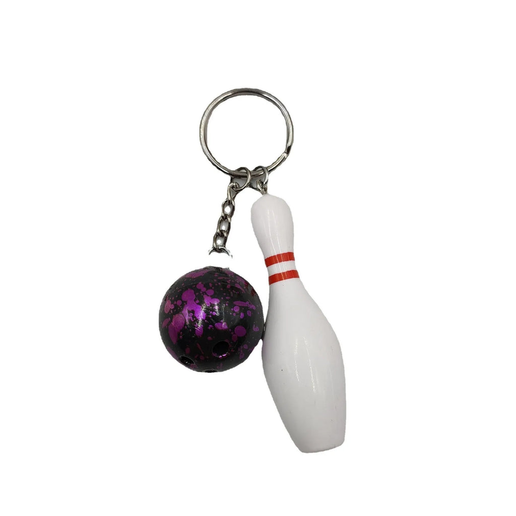Mini bowling sports simulation keychain pendant in PVC metal showing colour options