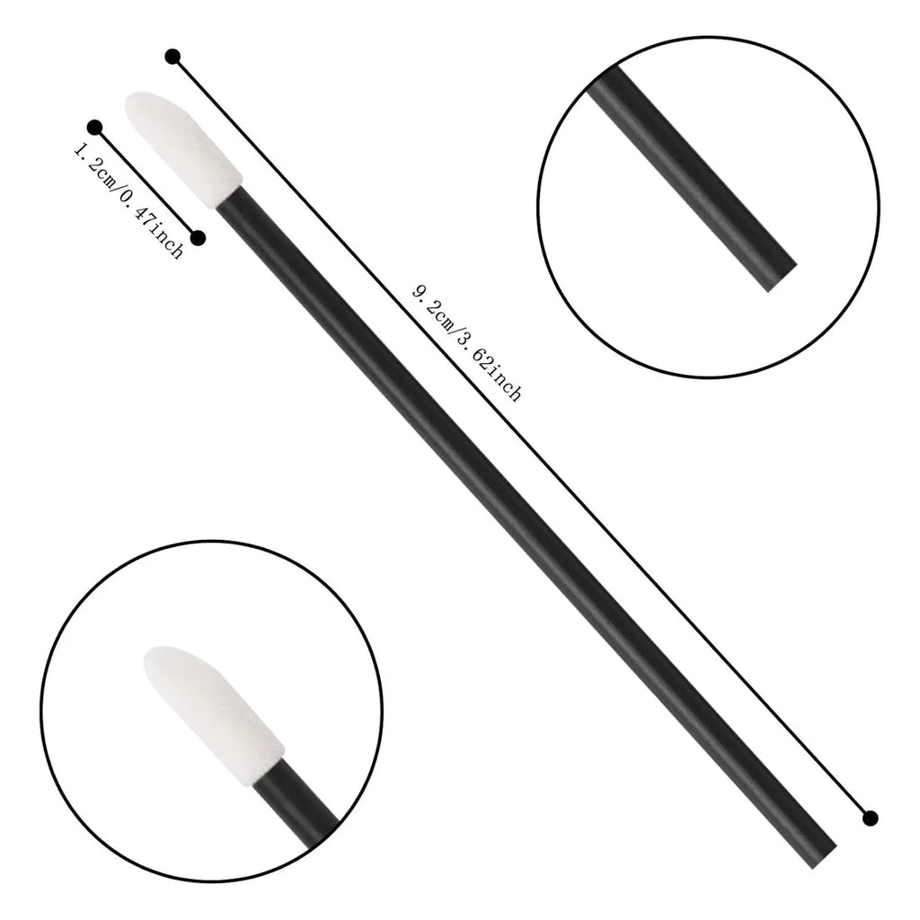 Disposable lip brushes with flocked tips and black handles in multiple colours