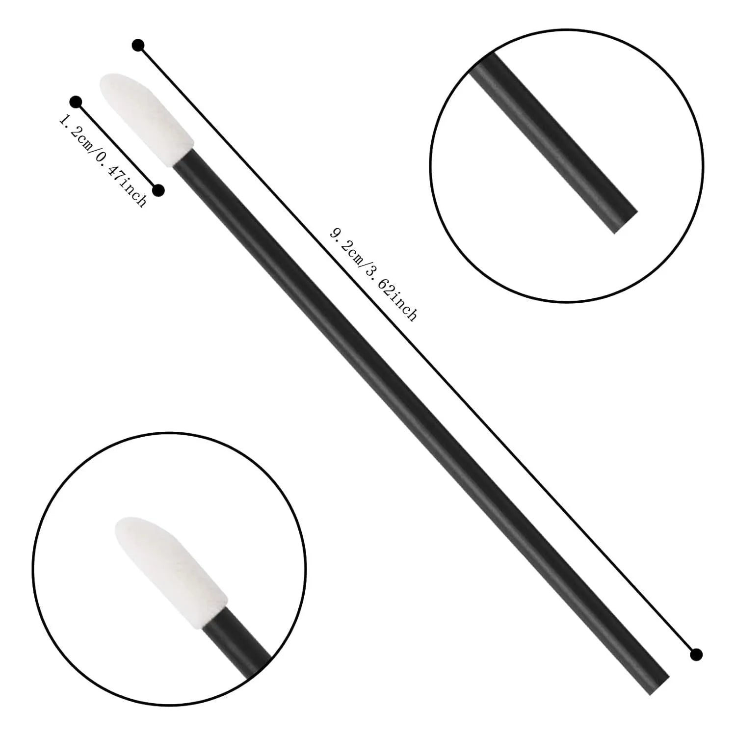 Disposable lip brushes with flocked tips and black handles in multiple colours