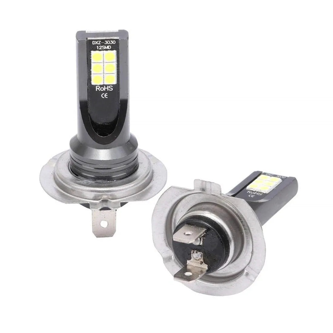 H7 110W LED automotive fog lights with 12 SMD 3030 chips in white aluminium housing