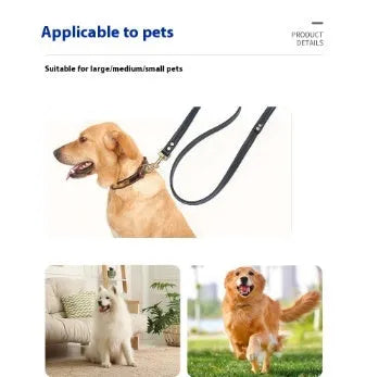 Black PU leather dog lead with padded handle and metal buckle clasp