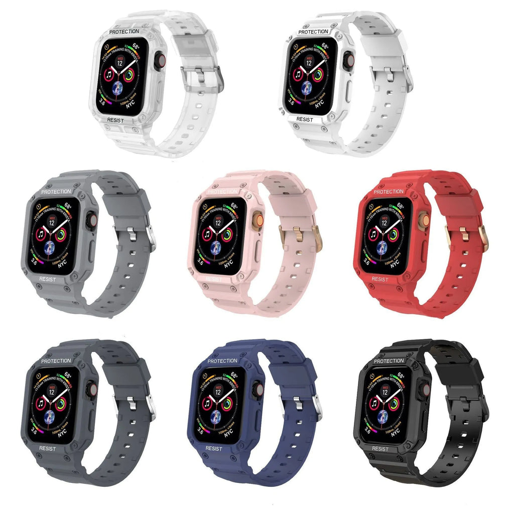 Apple Watch Series 8 TPU sport strap in multiple colours showing 38mm and 42mm size options