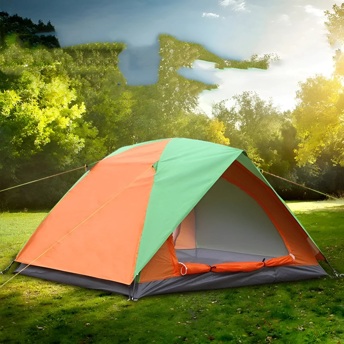 Windproof and rainproof double camping tent, 200x150x110cm, in Orange Blue or Orange Green