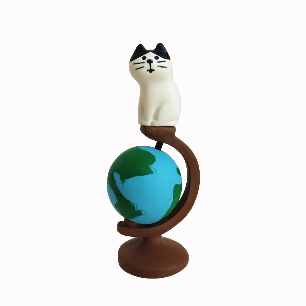 Cartoon cat resin figurine wearing Statue of Liberty crown and holding a globe, Earth Instrument Cat style.