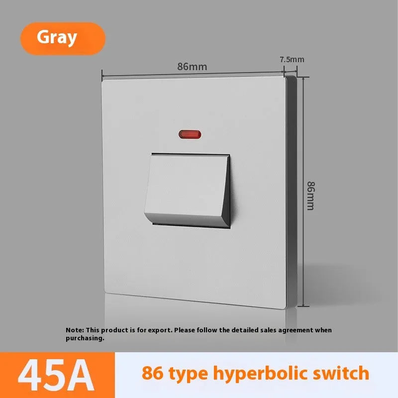 High-current illuminated switch for appliances in gold, grey, or white finish showing on/off light panel.
