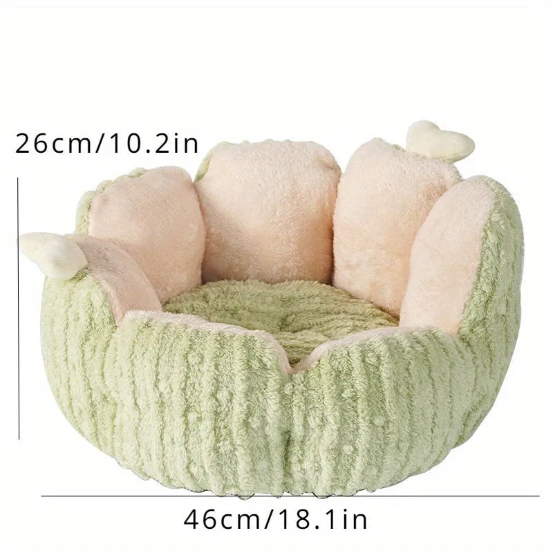Cactus-themed soft cat litter kennel pet bed in green colour showing large size dimensions
