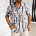 Men's short sleeve casual shirt with 3D printed striped pattern in summer colours