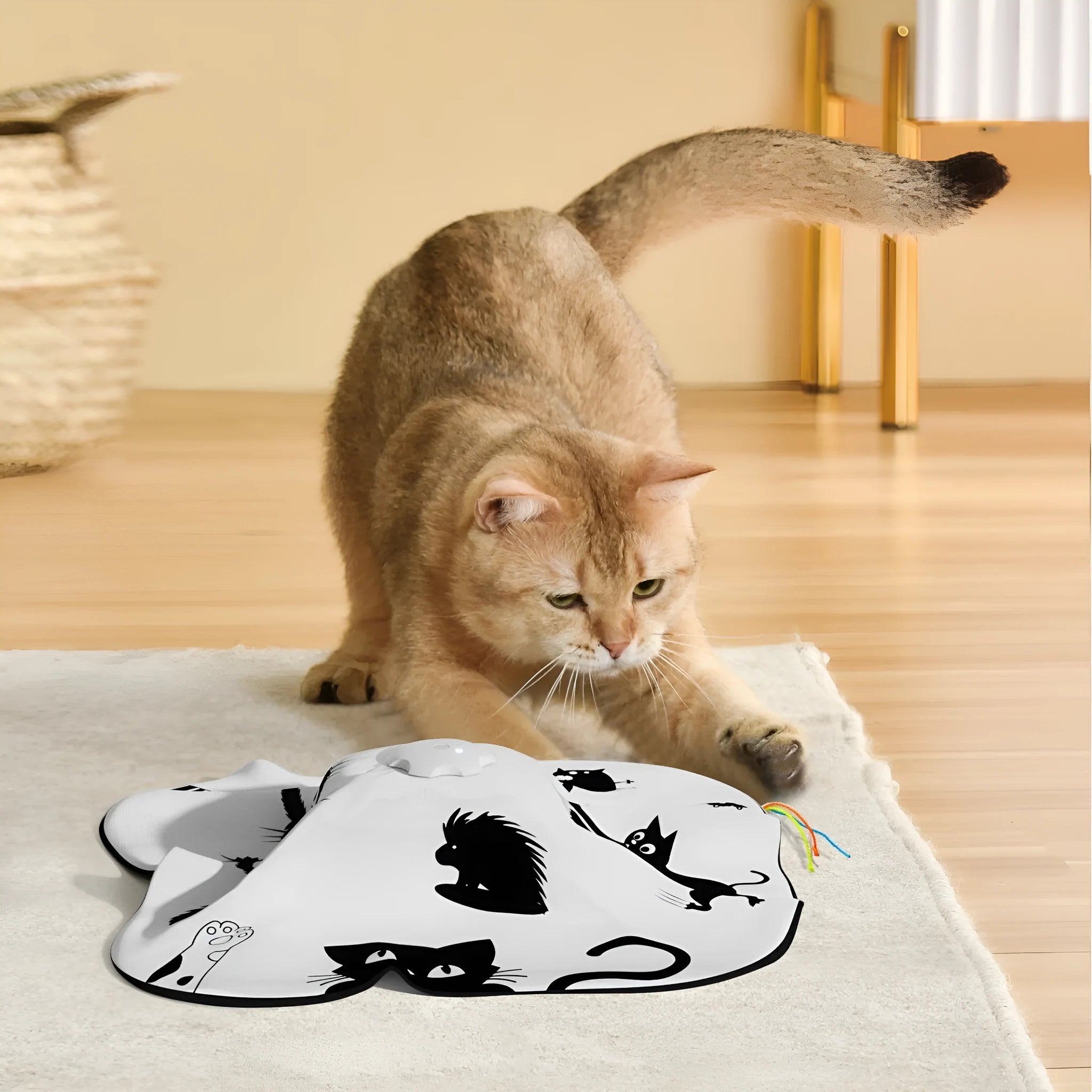 Self-hi relief interactive cat teaser toy with feather wobbler in picture colour.