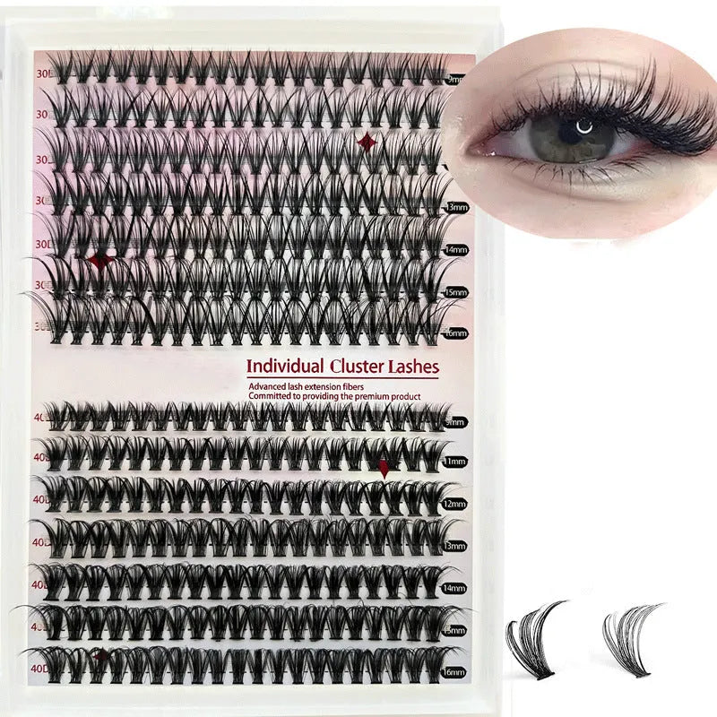 DIY cluster lashes mixed package with 30D and 40D high-grade fibre false eyelashes ranging 9-16mm with tweezers