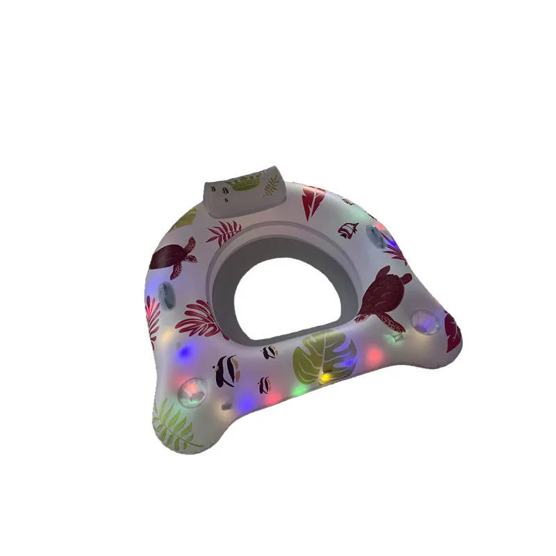 White luminous U-shaped inflatable seat float on water