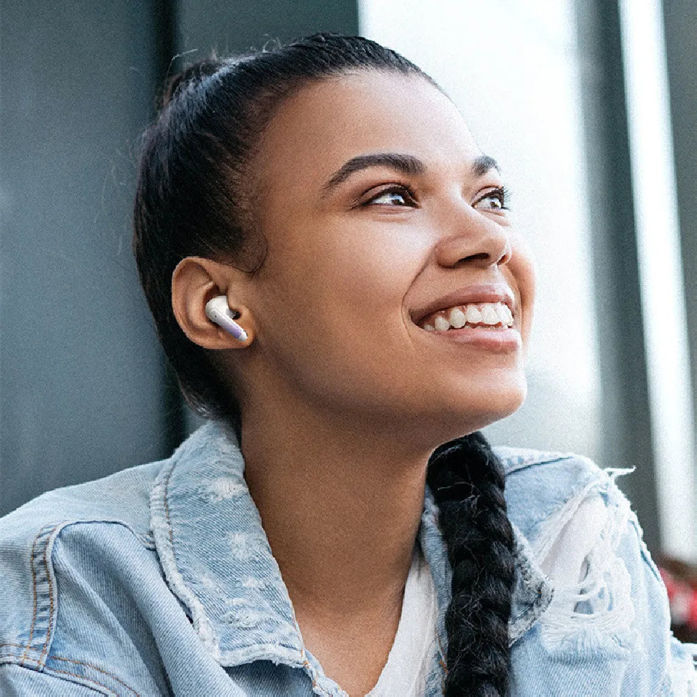 Wireless in-ear sports gaming headset in gradient blue colour showing earbud design.
