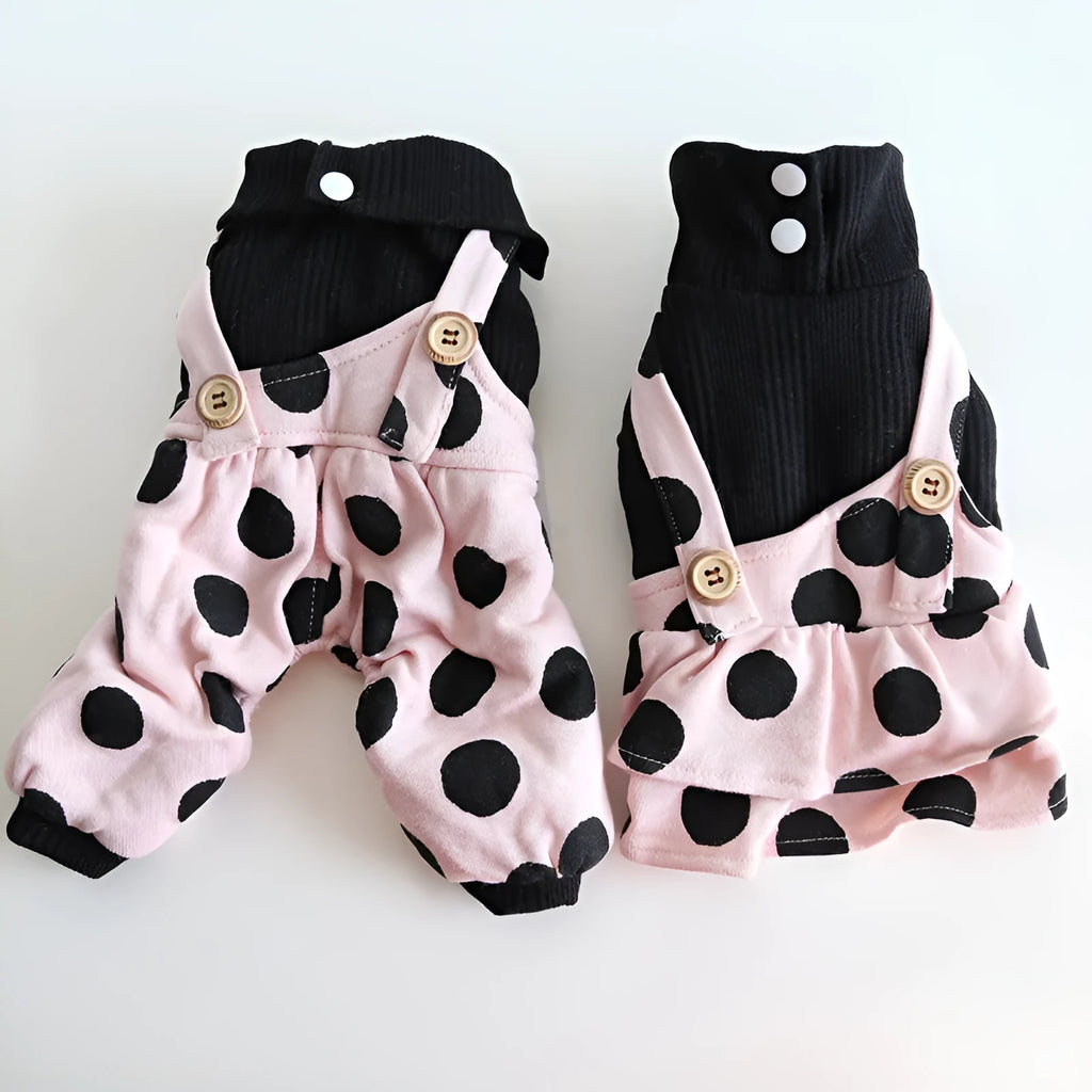 Dog wearing lapel shoulder strap couple clothing in cloth material