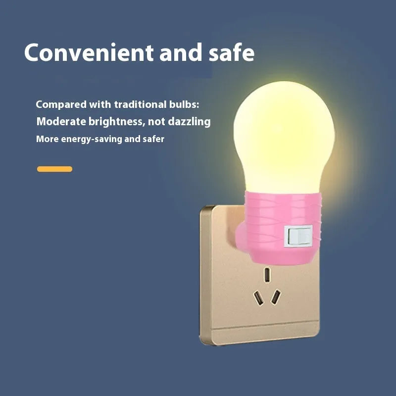 Plug-in bedside baby night feeding lamp with round design in white blue or pink shell colours