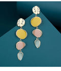 Morandi three-colour dripping oil disc earrings with wafer design on alloy construction