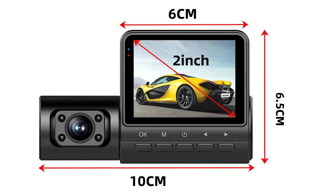 Black plastic 1080P car recorder with 170° angle, touch screen, 128G storage and night vision enhancement