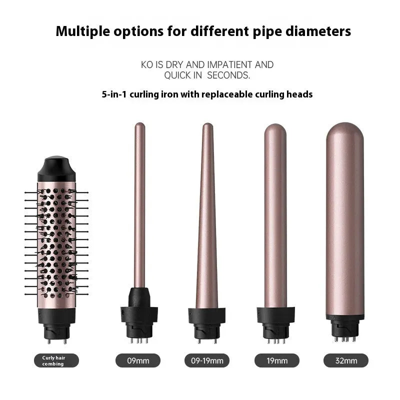 Rose gold automatic hair curler with large wave barrel and three headbands