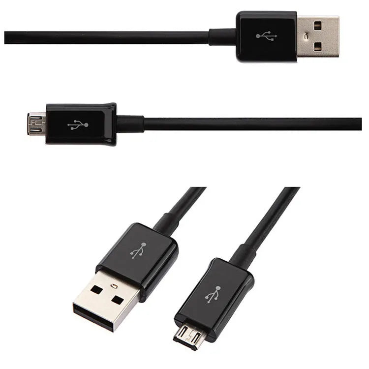 Black Android Micro USB data cable with 1 metre length for phone charging and tablet data transfer