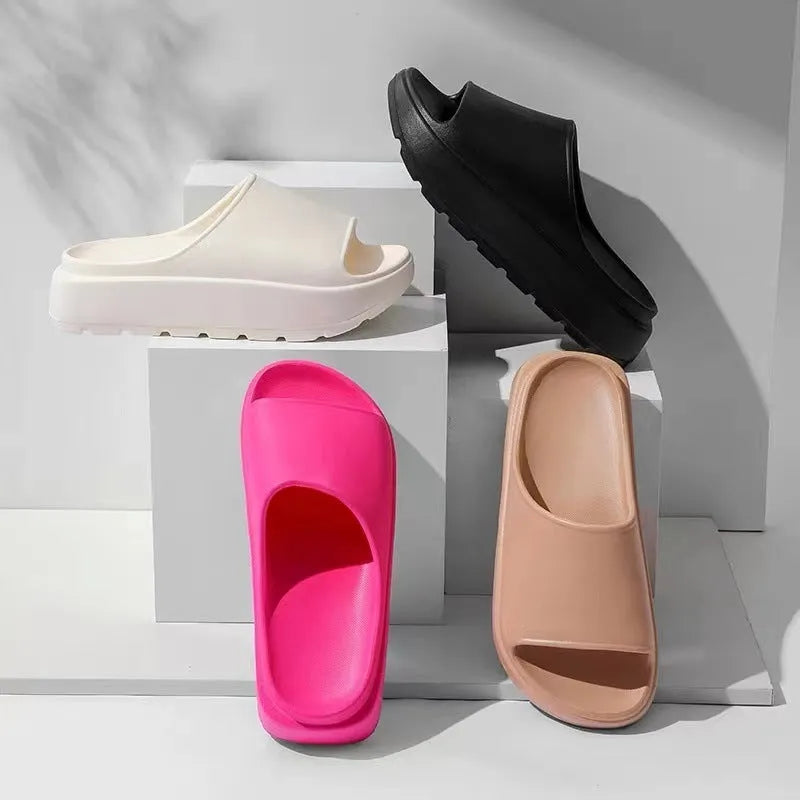 Women's thick-soled fish mouth slippers in beige, black, khaki, or rose red with 5.5cm EVA soles