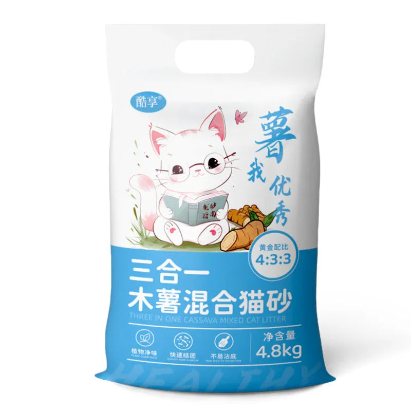 10kg bag of mixed bitter cassava cat litter with bentonite and tofu, dust-free and deodorant.